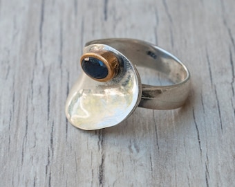 Natürliche Blauer Saphir Sterling Silber Ring, Statement Ring, Silber Statement Ring, September Lucky Birthstone Ring Geschenk für sie, Saphir Schmuck