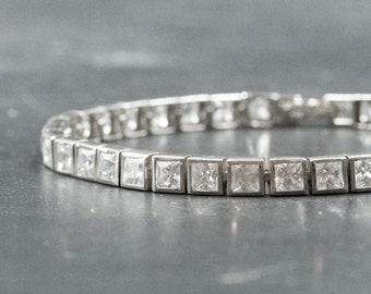 Tennis Bracelet 925 Sterling Silver with Square CZ Diamonds, Delicate Diamond Bracelet, Wedding Fashion Jewelry, Bracelet for Men/Women