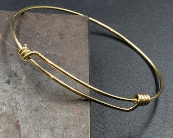 Golden Brass Adjustable Expandable Wire Bracelet, Minimalist Men's Bangle Bracelet, Thin Wire with Sliding Knots Delicate Bracelet