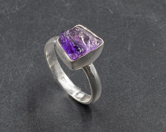 Purple Raw Amethyst Sterling Silver Handmade Ring, Promise Ring, February Birthstone Gift, Amethyst Jewelry Gift