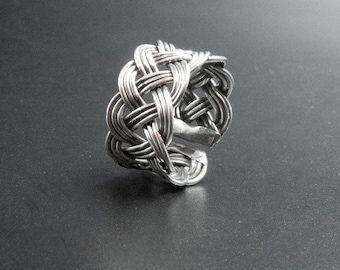 Braided Sterling Silver Wide Band Ring, Men's and Women'sRing Gift, Jewelry for Men