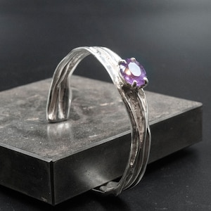 Purple Amethyst Sterling Silver Cuff Bracelet, Hand-Sculpted Statement Cuff with Natural Big Amethyst, High Fashion Designer Jewelry