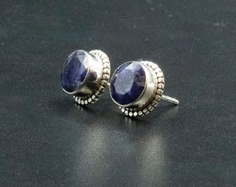 Blue Lapis Lazuli Sterling Silver Stud Earrings, Men or Women Everyday Gemstone Studs, Unisex Lapis Lazuli Jewelry
