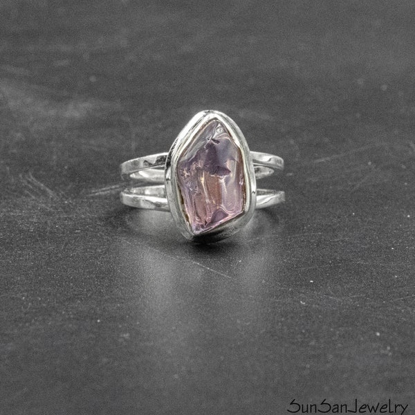 Raw Purple Amethyst Sterling Silver Ring, Promise or Engagement Ring, February Lucky Birthstone Gift, Amethyst Jewelry