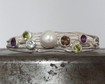 Bracelet manchette en argent sterling 925 fait main en pierre précieuse