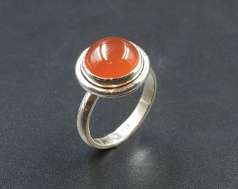 Orange Agate Sterling Silver Solitaire Ring, Gemstone Statement Ring, Orange Agate Jewelry Gift Ring for Her