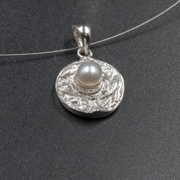 White Cultured Pearl Sterling Silver Small Round Pendant, Pearl Anniversary Necklace, Pearl Bridal Jewelry, June Lucky Birthstone