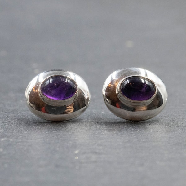 Purple Amethyst Sterling Silver Stud Earrings, Men and Women Everyday Gemstone Earrings, Amethyst Jewelry