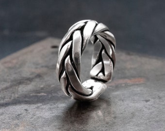 Sterling Silver Braided Wide Band Ring for Men and Women, Jewelry for Men, Men's Gift, Modern Boho Engagement Ring