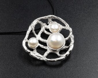 Sterling Silver Cultured Pearl Large Pendant: June Birthstone Necklace