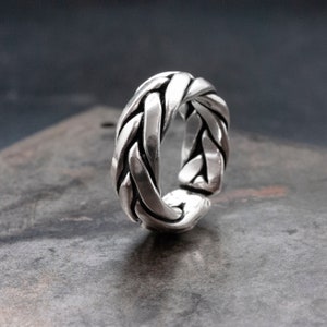 Sterling Silver Braided Wide Band Ring for Men and Women, Jewelry for Men, Men's Gift, Modern Boho Engagement Ring image 1