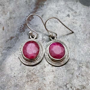 Handmade Sterling Silver Ruby Dangle Earrings: July Birthstone Jewelry