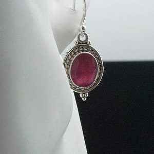 Handmade Red Ruby Sterling Silver Dangle Earrings: July Birthstone