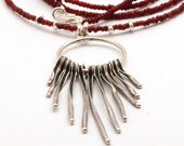 Fransen Sie lange Halskette, Boho rot lange Halskette, Sterling Silber Spike Halskette, Fashion Quaste Halskette, einzigartige Halskette Geschenk