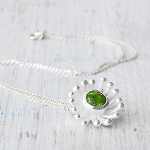 Green Peridot Sterling Silver Pendant: August Birthstone Necklace