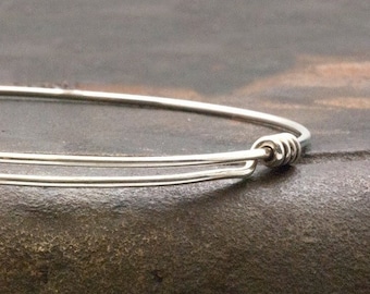 Sterling Silver Adjustable Expandable Wire Bracelet, Minimalist Men's Bangle Bracelet, Thin Wire with Sliding Knots Delicate Bracelet