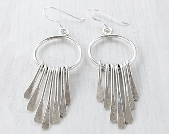 Sterling Silver Fringe Earrings, Dangle Bohemian Earrings, Modern Hippie Lightweight Earrings, Boho Chic Earrings for Women, Boho Jewelry