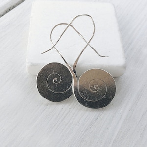 Sterling Silver Spiral Drop Earrings, Handmade Boho Swirl Earrings, Simple Everyday Earrings, Spiral Jewelry