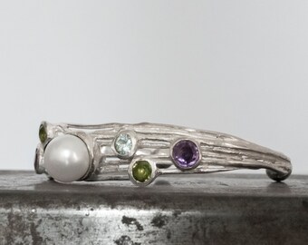 Bracelet Manchette Réglable En Argent 925 Avec Pierre Kunzite Rose - Fait Main, Inde, Neuf