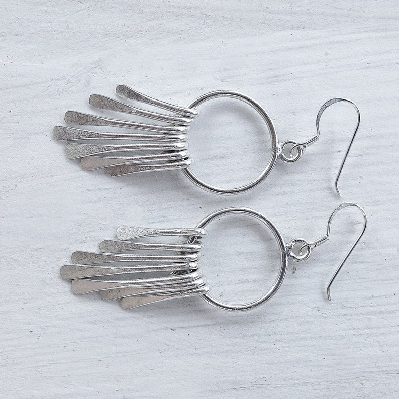 Sterling Silver Fringe Earrings, Dangle Bohemian Earrings, Modern Hippie Lightweight Earrings, Boho Chic Earrings for Women, Boho Jewelry image 3