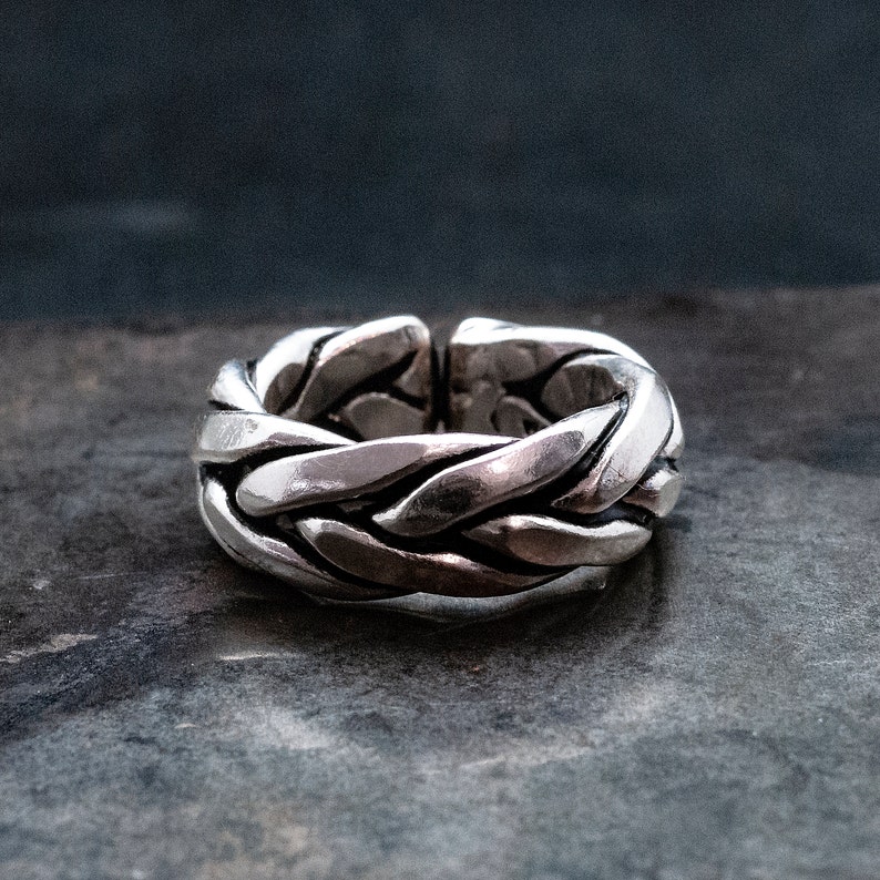 Sterling Silver Braided Wide Band Ring for Men and Women, Jewelry for Men, Men's Gift, Modern Boho Engagement Ring image 3