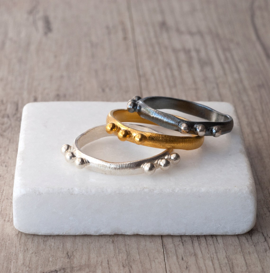 Stackable Ring Set Sterling Silver Gold Black Oxidized Dainty | Etsy