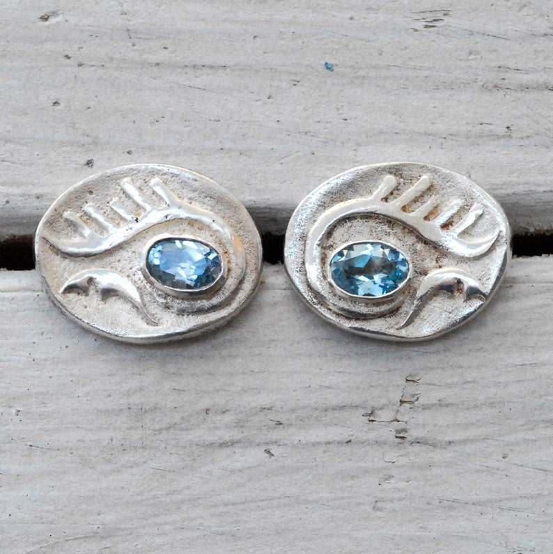 Blue Topaz Sterling Silver Earrings, Statement Gemstone Stud Earrings, November Lucky Birthstone Gift for Her, Blue Topaz Jewelry image 4