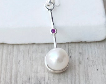 Pendentif délicat en argent sterling avec perle de culture blanche, pendentif de mariée et chaîne, anniversaire de perle, bijoux en perles