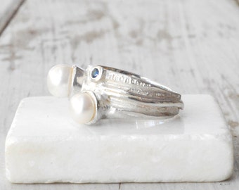 Sapphire and Pearl Sterling Silver Ring: June Birthstone