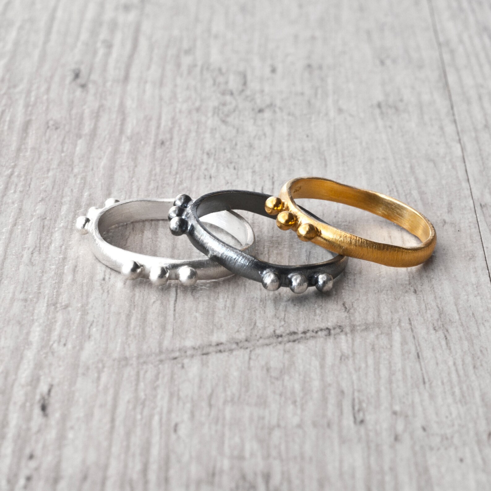 Stackable Ring Set Sterling Silver Gold Black Oxidized Dainty - Etsy