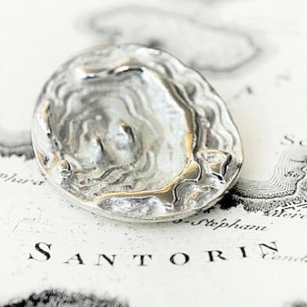 Santorini Old Map Sterling Silver Large Pendant, Men or Women Wearable Art Necklace, Map Jewelry, Greek Fine Jewelry