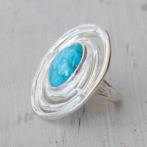 Natural Blue Turquoise and Spiral Sterling Silver Large Ring, Statement Fine Jewelry Gift for Her image 5