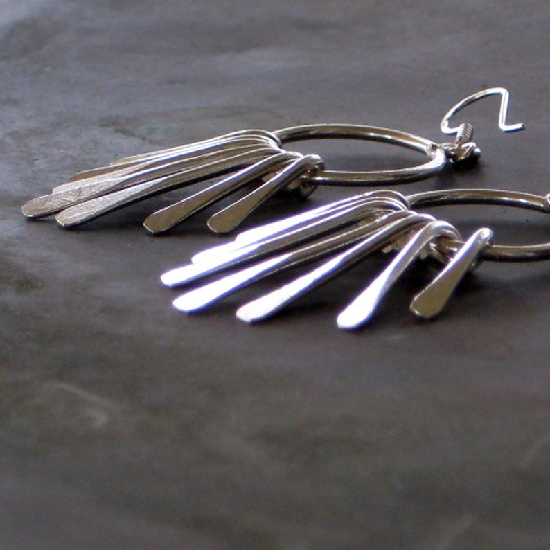 Sterling Silver Hoop and Fringe Dangle Earrings, Modern Bohemian Lightweight Earrings, Boho Chic Jewelry for Her image 3