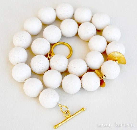 White Coral Necklace: Chunky Knotted Gemstone with Gold Plated Sterling Silver