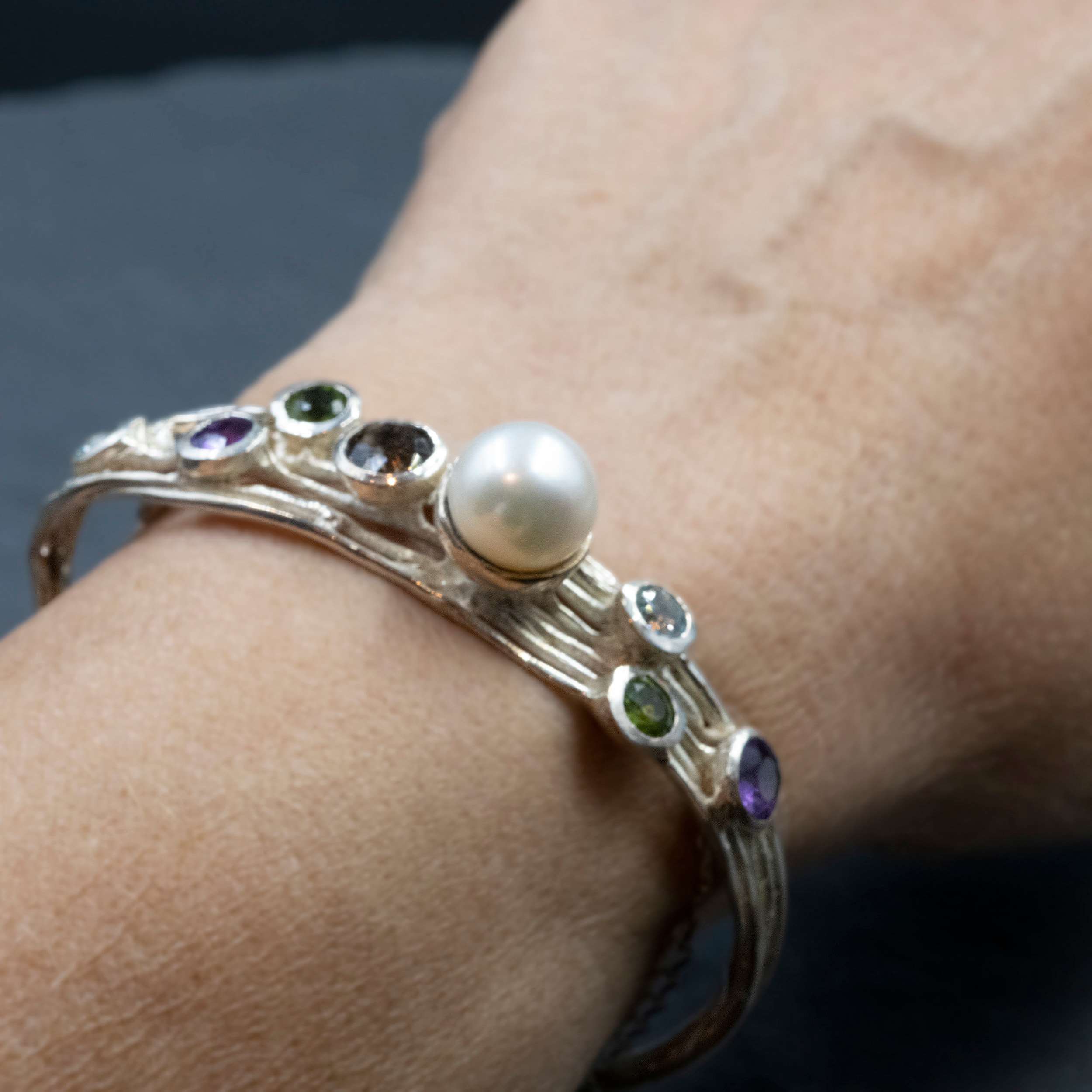 Bracelet Manchette Argent Allemand & Pierre Turquoise - Fait Main - Neuf Sans Boîte