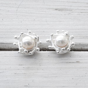 White Cultured Pearl Sterling Silver Stud Earrings, Wedding Bridal Earrings, June Birthstone Pearl Gift, Pearl Jewelry, Pearl Anniversary image 5