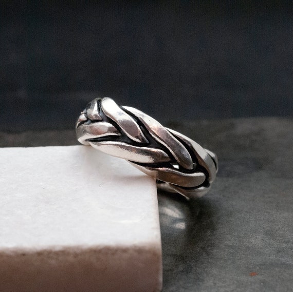 Sterling Silver Braided Wide Band Ring for Men and Women, Jewelry for Men,  Men's Gift, Modern Boho Engagement Ring 