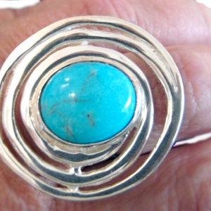 Natural Blue Turquoise and Spiral Sterling Silver Large Ring, Statement Fine Jewelry Gift for Her image 4