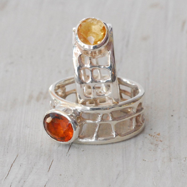 Yellow Citrine Sterling Silver Wide Band Ring, Solitaire Designer Statement Ring, Citrine Jewelry, November Lucky Birthstone Gift image 3