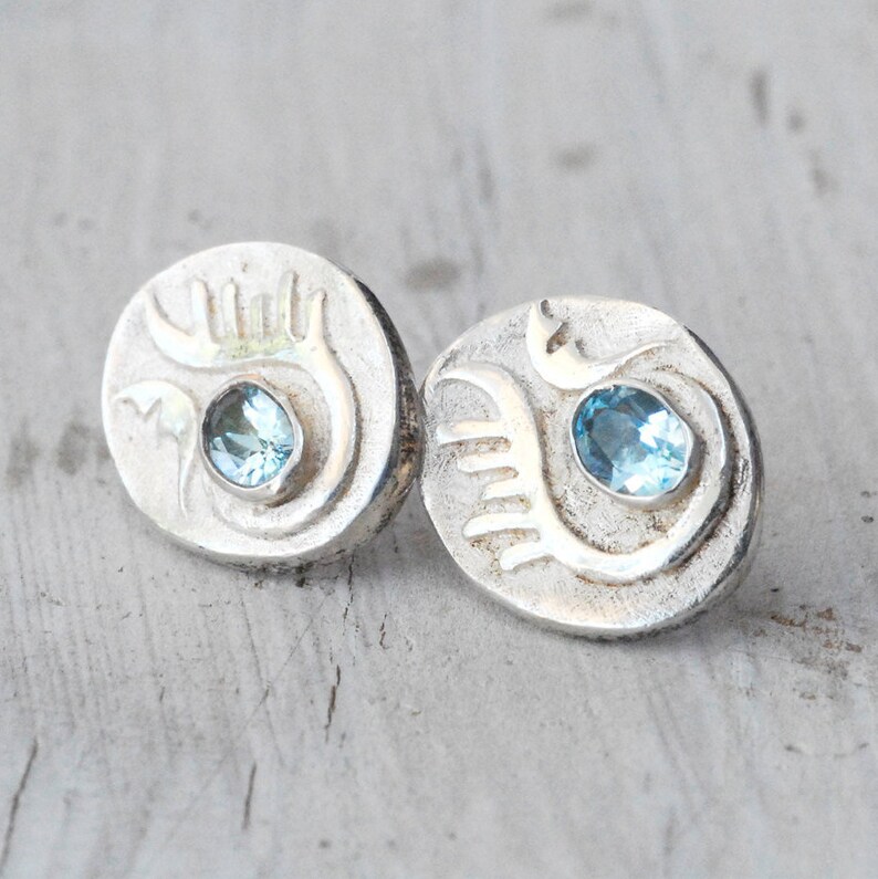 Blue Topaz Sterling Silver Earrings, Statement Gemstone Stud Earrings, November Lucky Birthstone Gift for Her, Blue Topaz Jewelry image 2