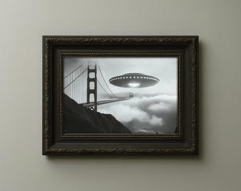 Golden Gate Bridge UFO Print – San Francisco Sci-Fi Art (Digital Download)