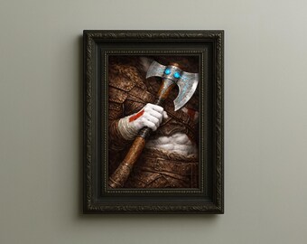 Kratos God Of War Inspired Legendary Axes Portrait, Epic Fantasy Gaming Wall Art Digital Download
