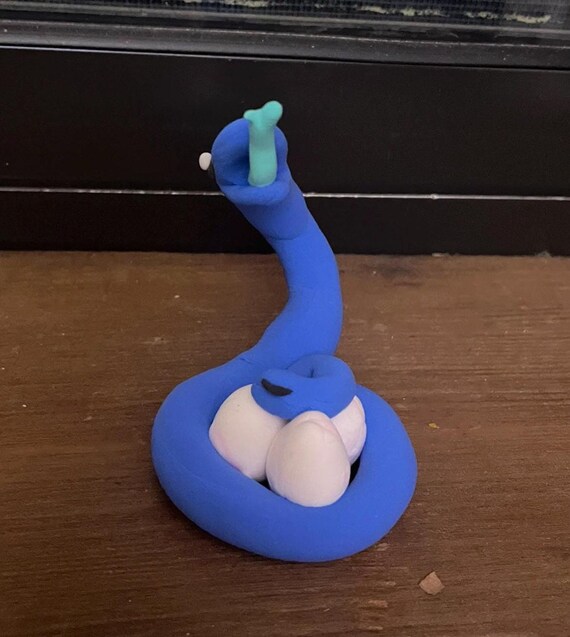 Blue Water Snake With Eggs Handmade Clay Figurine With Baby Hatchling,  Protective Mother Snake Nature Decor Gift