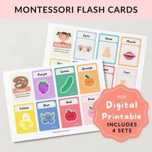 Tarjetas didácticas Montessori imprimibles: clima, colores, partes del cuerpo, formas. Aprendizaje educativo para niños pequeños, descarga digital, regalo para bebés.