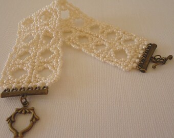 Jewelry beading tutorial - lacy beaded romantic bracelet - beading pattern, pdf file instructions, wedding jewelry tutorials