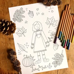 Autumn girl colouring pages, digital download, print at home