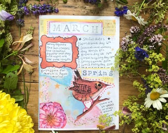 March zine, folklore, nature, animals, herbal remedies, moon, plants, flowers, earth witch,, seasonal zine.