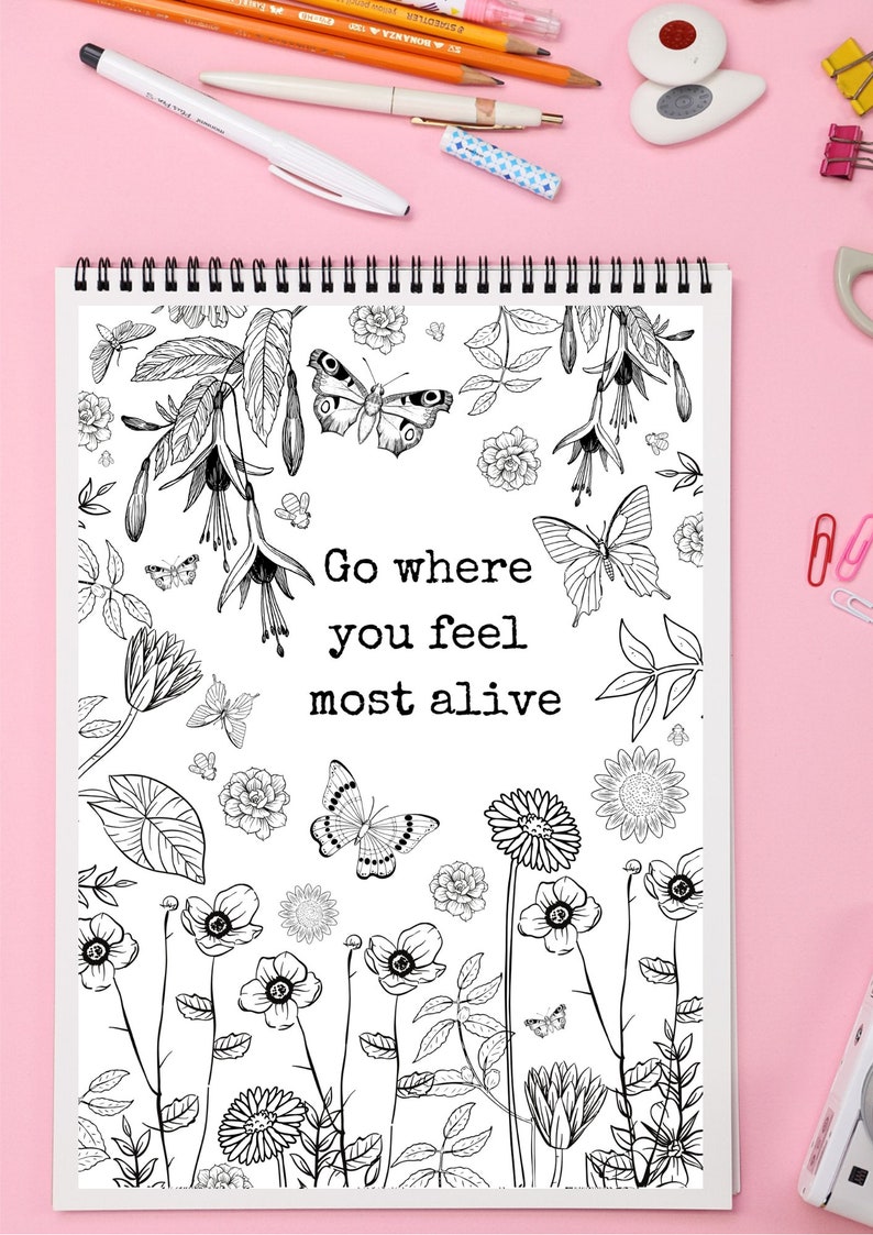 Floral colouring page wild and free botanical printable | Etsy