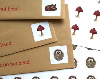 Sticker sheets, fox, mushroom, hedgehog, square sticker sheet, woodland stickers,