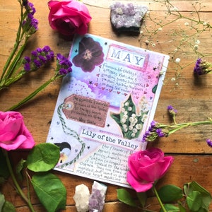 May zine, folklore, nature, animals, herbal remedies, moon, plants, history, flowers, educational, seasonal zine.